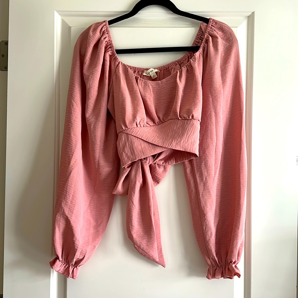 [3/$6] Pink Long Sleeve Crop Top With Back Tie